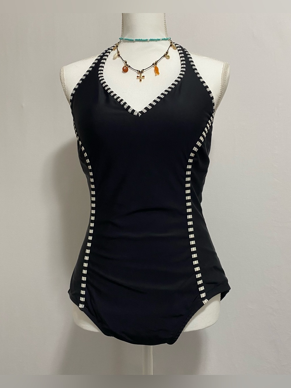 Catalina Black One-Piece Swimsuit with White Check Trim
